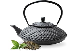 Tealøv TEEKANNE GUSSEISEN 1,25 LITER | Gusseiserne Teekanne im Japanischen Stil | Gusseisen Teekanne mit Sieb aus Edelstahl | Hervorragende Wärmespeicherfähigkeit | Langlebig | Kambin | Schwarz