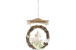 HEITMANN DECO Türkranz mit Schaf - Willkommen - Fensterkranz, Wanddeko, Frühlingsdeko, Osterdeok - Natur, Weiß, Grün