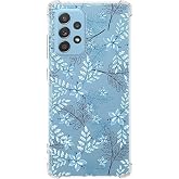 PrintiFy Samsung Galaxy A52 Uyumlu K&ouml;şe Korumalı Antişok Kapak Floral Mavi Tasarımlı Şeffaf Kılıf