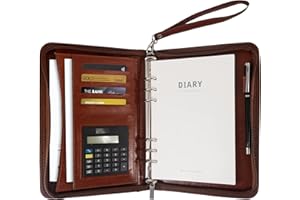 ‎GRADUATIONMALL GraduationMall A5 Schreibmappe mit Ringbuch Reißverschluss Portfolio Klemmbrett Business Mappe Dokumentenmappe Organizer Braun