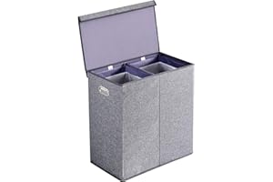 BRIAN & DANY 150L Wäschekorb mit deckel, Zwei Fächer Wäschebox Faltbar Wäschesammler Wäschetruhe Wäschetonne, 65 x 64 x 36 cm, Grau