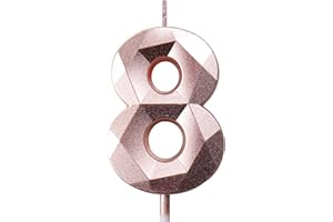 DERATTA Geburtstagskerzen Zahlen Kerze 8 Tortendeko 8. Geburtstag Mädchen Kerzen Geburtstag Roségold 0-9 Zahlen Geburtstagskerzen für Torte