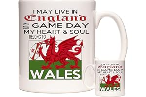 KAZMUGZ Welsh Rugby Mug. I May Live in England but on Game Day My Heart and Soul Belong to Wales. Gift Mug for Fans of Welsh Rugby. 11oz Ceramic Mug