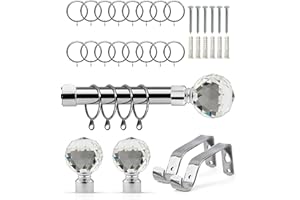 Emma Barclay Extendable Curtain Pole With Finials Rings Brackets & Fittings Sets 16-19mm in Chrome Metal Curtain Poles For Eyelet Curtains Rod - Crystal Collection 1.2m - 2.1m Chrome