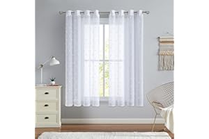 Beauoop White Pom Pom Sheer Curtains for Kids Bedroom 54 inch Drop Dot Voile Sheer Curtains for Nursary Living Room Light Filtering Decorative Drapes Grommet Window Treatment Sets 2 Panels