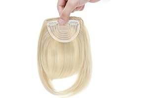 S-NOILITE Extension de cheveux naturels avant pleine frange frange 2 clips une pièce épaisse postiche droite pour les femmes Blond de cendre mix blond de blanchiment