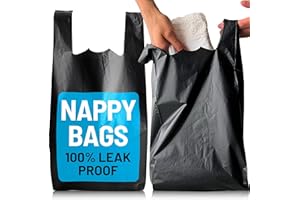 PWGOODS Adult Nappy Bags - 200 Pack, 20% Thicker Sacks, Easy Tie Handles, Odour Free, Discreet Black Plastic, Strong Sanitary Disposal Bag