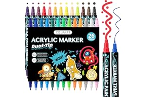 colpart Acrylstifte für Steine Wasserfest Dual Tip Acrylic marker Acryl Stifte 26 Farben-52 Spitzen kinder Stifte Steine Bemalen Holz Leinwand Kunststoff Metall Multimarker Bastelarbeiten