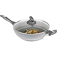 Salter BW02772GEU7 Marblestone 28cm Wok – Non-Stick, Tempered Glass Lid, Grey Marble Effect, PFOA-Free, Corrosion Resistant Forged Aluminium, Suitable For All Hobs, Dishwasher Safe, Stay Cool Handle