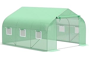Outsunny Serre Tunnel de Jardin 10,5 m² dim. 3,5L x 3l x 2H m Porte + 6 fenêtres enroulables Acier galvanisé bâche PE Haute densité Vert