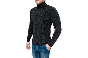 Evoga Pullover Dolcevita Uomo a Collo Alto Maglione Invernale in ciniglia