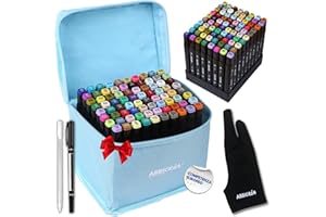 ABBI ESSENTIELS 80 Pennarelli alcool ABBICREA doppia punta set completo : astuccio, 2 lineri e guanti artisti in omaggio | Colorazione per adulti, bambini, principianti o professionisti, promarker indelebile