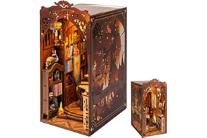 LUNIQUESHOP Book nook angolo fai da te casa delle bambole, casa in miniatura per adulti puzzle in legno 3D e fermalibri set creativo per la decorazione della libreria con LED regalo Libreria magica