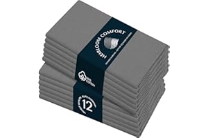 HEIRLOOM COMFORT Ash Grey Cloth Napkins 43x43 cm - 12 Pack - 100% Cotton, Durable, Soft, Absorbent, Washable - Ideal Table Napkin for Spring, Easter, Weddings, Formal Events, Winter, Holiday, Dinners