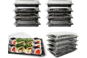 WeeGoo 12 Pack Sandwich Platter Trays with Lids Reusable Plastic Buffet Trays with Lids, Catering Trays with Clear Lids, Sandwich Trays for Party Food, Cake, Sushi (260 mm x 190 mm x 50 mm), Black