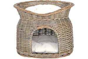 LIONTO dibea Kosz wiklinowy dla kotów jaskinia koty kosz z poduszką 55x39x43 cm szary