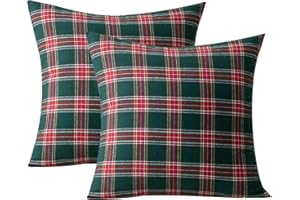 Qelus 2 er Kissenbezug Weihnachten Set, Kariert Plaid Kissenhülle 45x45cm, Weihnachtskissenbezug Dekorative Kissenbezüge Baumwolle Polyester, für Wohnzimmer Sofa Schlafzimmer (Rot und Grün)