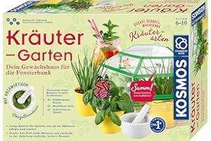 KOSMOS 632090 - Kräuter-Garten, Züchte duftende Kräuter auf der Fensterbank, Mit Gewächshaus und Mörser aus Porzellan, Experimentierkasten für Kinder ab 6 Jahre
