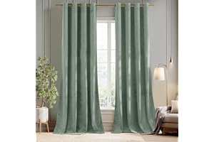 PONY DANCE Sage Green Velvet Curtains - 1 Pair of Thermal Blackout Velvet Curtains for Living Room/Bedroom Home Decoration, Soundproof & Room Darkening Blackout Drapes, 52x90 Inch