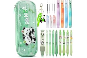 SKAMORI Fournitures Scolaires Aesthetic avec Trousse Transparente et 20+ Papeterie Kawaii, 4 Surligneurs|4 Stylo Gel| 4 Porte-Mines, Cadeau de Kit Papeterie Fille 7/8/9/10/11/12 Ans,Panda