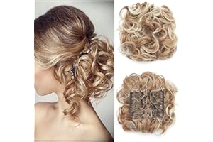SEGO Chignon Capelli Finti Ricci Clip Pettini Extension Coda di Cavallo Updo Hair Bun Elastico Accessori Donna Toupet 90g - Castano Ramato Chiaro mix Biondo Chiarissimo