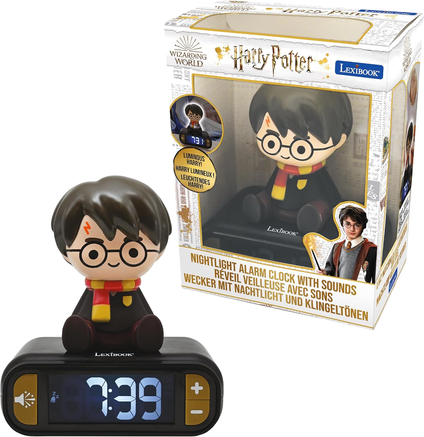 LEXIBOOK Despertador Harry Potter con Pantalla LCD Digital y luz de Noche integrada, Color Negro