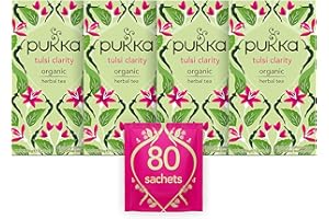 Pukka Herbs | Tulsi Clarity Organic Herbal Tea | Green, Purple and Lemon Tulsi| Perfect For Focusing | 4 packs | 80 Sachets