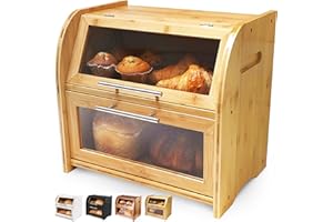 Apace Living Elegante Portapane in Bambù per Cucina, Cesta in Legno per Pane Extra-large 2 Ripiani con Vetrine Trasparenti e Prese d’Aria per Mantenere Freschi Pane e Dolci 40 x 26 x 37,