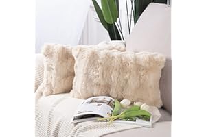 Madizz Grube, pluszowe, wełniane, miękkie, neutralne, dekoracyjne, na kanapę, sofę, do sypialni, zestaw 2 szt., 30 x 50 cm, beżowe