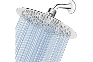 Rain Shower Head, 8 Inch Round High Pressure Showerhead, VIGIME Ultra-Thin Stainless Steel 304 High Flow Rainfall Shower Head with Silicone Nozzle - Chrome