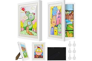 nicekool 2Pcs Disegni Bambini Cornice - Cornici Artistiche Bambini, Cornici per Disegni Per Bambini A4 Cornice Esposizione Di Opere d'Arte Apribili Cornici per Quadri Acrilico Disegno Bambini, Bianco