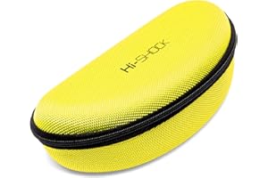 HISHOCK Hi-SHOCK Custodia per occhiali "Hi-Case" Custodia rigida ammortizzante con occhiello e cerniera - Con panno in microfibra [robusto - idrorepellente - giallo - 18,5cm x 8,5cm x 6,5cm]