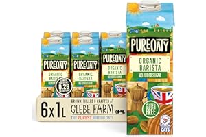 Glebe Farm PureOaty Organic Barista Oat Milk, Vegan, Gluten-Free Milk, Vegan Coffee Creamer & High Protein Plant Milk, Non-Dairy (1L 6-Pack)