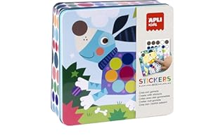 APLI Kids 18814 - Juego de gomets Multicolores en Caja metálica Modelo Perros - Juego de Pegatinas para completar Las Ilustraciones