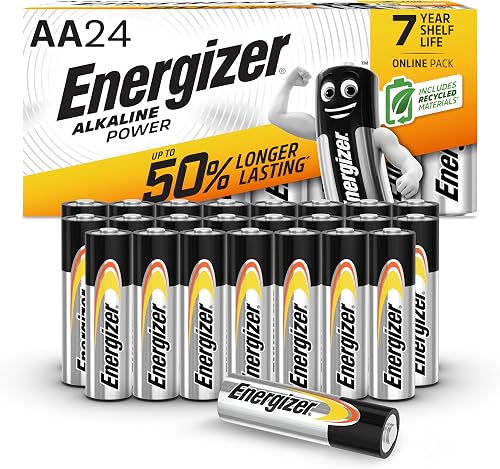 Energizer Alkaline Power - AA Batteries (24 Pack) - Double A Battery 1.5V - Up To 50% Longer Lasting - For Everyday Devices - 100% Recyclable Packaging - 7 Year Shelf-Life [Amazon Exclusive]
