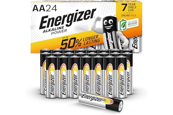 Energizer Alkaline Power - Pilas AA (Paquete de 24) - 1,5V Baterías Alcalinas - para Aparatos Domésticos y Electrónicos - Embalaje 100% reciclable - 7 años de Vida útil [Exclusivo en Amazon]