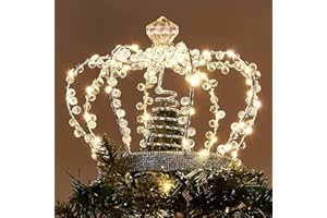 ‎DELICHTER DELICHTER Silber Krone beleuchtet Weihnachtsbaumspitze mit Strombetrieb 8 Modis Christbaumspitze für Tannenbaum Innen Außen Tisch