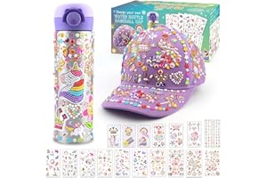 NAVDRIVL Geschenke für Mädchen 4 5 6 7 8 9 Jahre DIY Trinkflasche & Baseballkappe, Selbst Gestalten mit Edelstein & Einhorn Aufklebern, Mädchen Schulanfang Geburtstag Geschenk Wasserflasche Basteln Einschulung