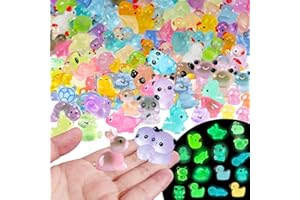MARIDERGO 136PCS Mini Luminous Resin Animals, Cute Tiny Small Resin Animals Little Plastic Animal Figurines Small Ducks Bulk Glow in the Dark for Fairy Garden Dollhouse Plant Decorations