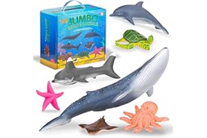 Learning Minds Jumbo Sea Animal Figures - Set of 7 Educational Fish Toys For Children - Shark, Whale, Dolphin Toys For Kids - Toy Fish & Sea Creatures For Children - Suitable From Age 18 Months