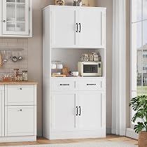Buffet Cuisine 190cm Avec 4 Portes - Vaisselier Blanc Avec Portes Vitrées - Rangement Salon Ou Salle à Manger