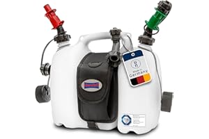 ‎HÜNERSDORFF hünersdorff 804962 PROFI Doppelkanister / Kombikanister für Kraftstoff und Öl mit Satteltasche und zwei Einfüllsystemen, 6 + 3 Liter, UN-Zulassung, Made in Germany, Weiß, natur