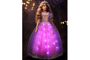 UPORPOR LED Fille Robe de Princesse Déguisement de Princesse Robe Tulle Anniversaire Fête Halloween Noël Partie Carnaval Cosplay Robe de Soirée