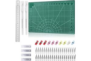 Xmart Schneidematte Set A3 Grün Schneideunterlage Selbstheilende mit Stahllineal 2 Tranchiermesser 42 Klingen 10 Nähklammer Schnittfest Cutting Mat Beidseitig Nutzbar für Handwerkliche Gravuren Malen