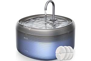 Fontanella per Gatti Silenziosa FEELNEEDY 3,2L con Luci a LED Fontana Gatti con Rubinetto Distributore d'Acqua Gatti o Cani Ben Costruita in ABS, Estetica Curata, con 3 Filtri e Adattatore