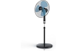 Brandson - Ventilateur sur Pied avec 50W - 40cm de diamètre - Hauteur Ajustable - Trois Vitesses - pales aérodynamiques Technologie Moderne - Fonction Oscillation 80° - Noir