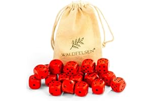 Waldfelsen 6, 12, 20, 30 o 50 dadi in legno di faggio di alta qualità in vero cubo per gli occhi in legno da 16 mm con sacchetto di stoffa (rosso, 20 pezzi)