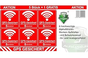 ALPHASHIELD 6 Stück GPS Aufkleber Innen-oder Außenklebend Fahrrad Motorrad Baumaschinen Auto LKW Alarm Warnung Anti Diebstahl Sticker Tracker gesichert R047 (Innenklebend)