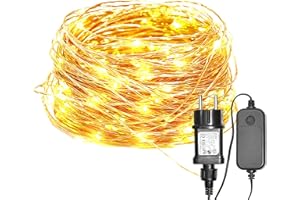 ALED LIGHT Impermeabile Ghirlanda luminosa 22m, 8 modalità, 220 LED bianco caldo filo di rame per decorazione esterno/interno per festa giardino casa natale