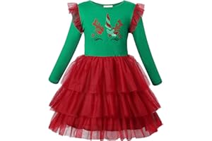 VASCHY Vestidos de Niña, Vestido Manga Larga Vestido Unicornio Princesa Mariposa Sirena Vestidos Ropa Tul Fiesta de Verano Vestido Festivo 2-10 años